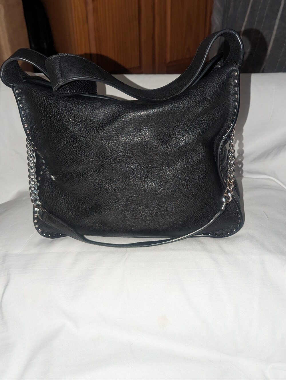 Michael Kors Astor Black Pebbled Leather Hobo Studded Details